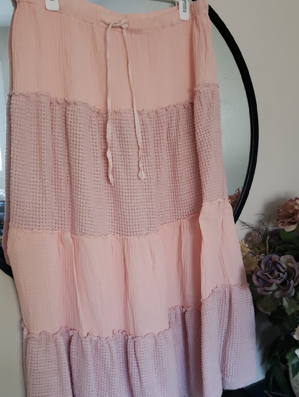 POL Light Pink Tiered Textured Skirt